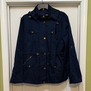 NWT Made By Johnny Navy Jacket with Detachable Hood Gold Details - size XXL